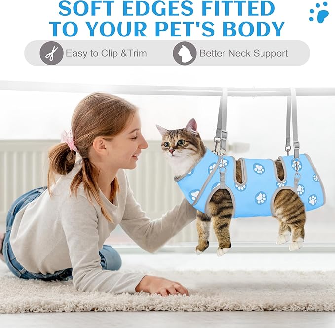 Supet Cat Grooming Hammock, Self-Adhesive Cat Nail Clipper Hammock, Soft Fabric Cat Wrap for Cutting Nails, Quickly Calm Down for Medicine, Teeth Brushing, Ear Cleaning