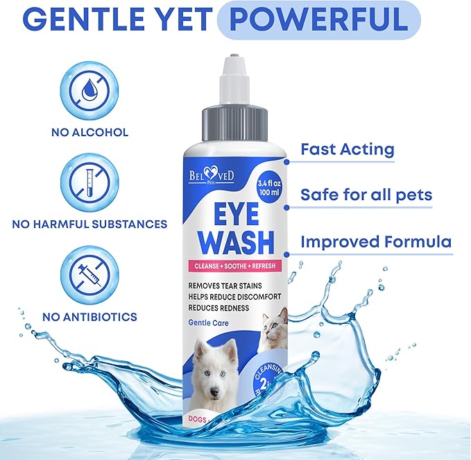 Cat & Dog Eye Wash Drops & Tear Stain Remover, Cleaner | Eye Infection Treatment Helps Prevent Pink Eye, Relief Allergies Symptoms, Runny, Dry Eyes - Safe for Small Animals (Eye Drops)