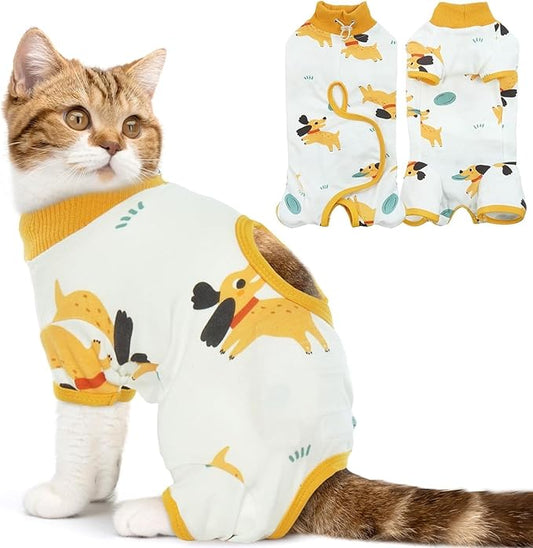 DENTRUN Cat Surgery Recovery Suit Female Male Soft Onesie, Kitten Surgical Collar Cone Alternative Shirt, Abdominal Wounds Anti-Licking Pajama for Small Pets Spay, Cat Body Suit Post Surgery