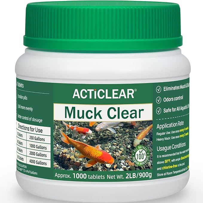Muck Clear – Natural Pond Sludge Treatment, 2 LB for Ponds, Fountains & Bird Baths, Beneficial Bacteria & Enzymes, Chemical-Free & Safe for Fish, Pets & Wildlife