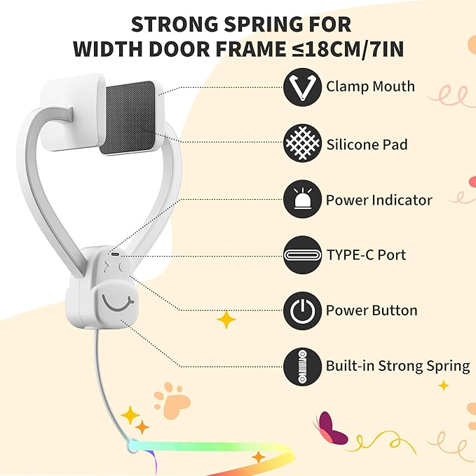 Interactive Cat Toys for Indoor Cats,Enrichment Stimulation Toys, Electric Hanging Door Clip Ribbon Kitty Toy,Automatic Play Chase Exercise Feather Toys for Bored Indoor Adult & Kitten Cats（White）