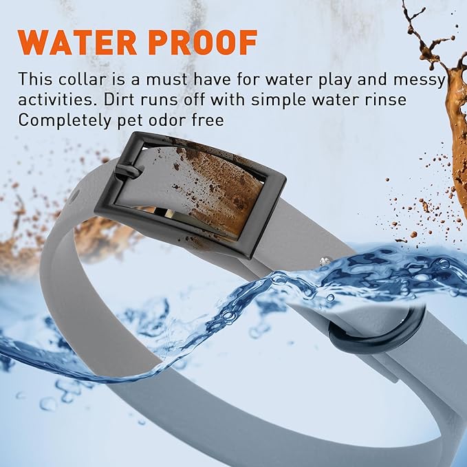 Dogline Biothane Waterproof Dog Collar Strong Coated Nylon Webbing with Black Hardware Odor- Proof for Easy Care Easy to Clean High Performance Fits Small Medium or Large Dogs, Battleship Gray