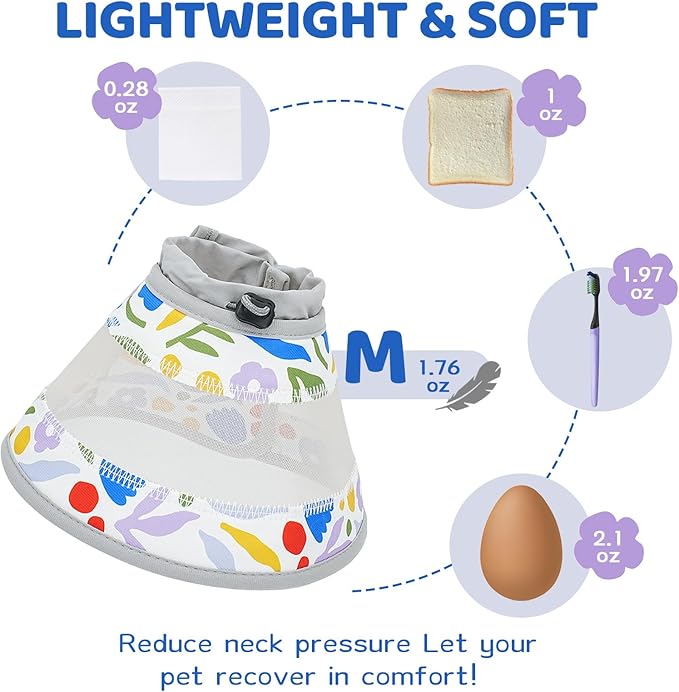 Breathable Air Mesh Cat Cone Collar Soft to Stop Licking, Adjustable, Foldable Lightweight Kitten Cones After Surgery Recovery for Cats & Kittens (Flower,M)