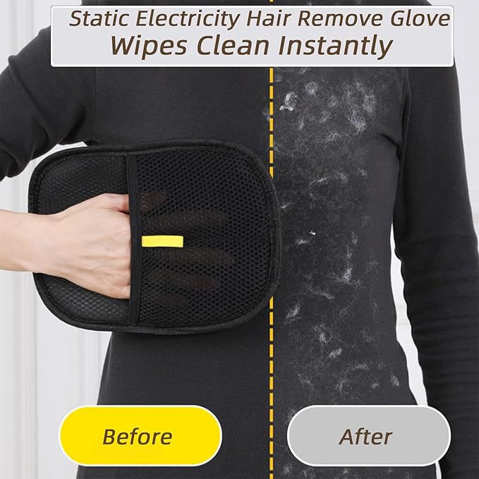 Pet Hair Removal Glove for Cats Dogs, Reusable Electrostatic Gloves Pet Hair Remover Mitt Easy Scrape Pet Hair from Cloth, Rugs, Cat Bed, Car Trunk(1 PC Glove &1 PC Lint Roller)