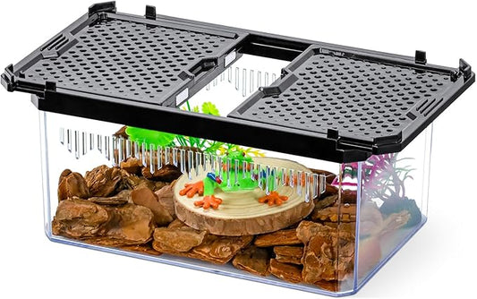 High-Transparency Reptile & Insect Enclosure Terrarium with Magnetic Door, Excellent Ventilation, Easy Cleaning, and Strong, Long-Lasting Build for Gecko, Tarantula, Hermit Crab (7.5x4.9x3.7 Inch)