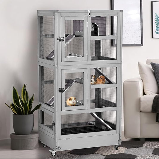 GUTINNEEN Ferret Cage Anti-Chewing Guinea Pig cage with Wheels Chinchilla Cage Metal Frame Small Animal Cage,Lizard,Squirrel Chameleon,Gerbils 5 Levels