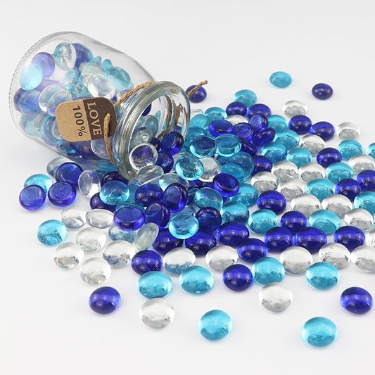 2.16LB Mix Colors Glass Beads Vase Filler Aquarium Gravel Decor Flat Glass Marbles Gems Pebbles Fish Tank Rocks Home Decorative Art Craft - 3 Colors Mixed