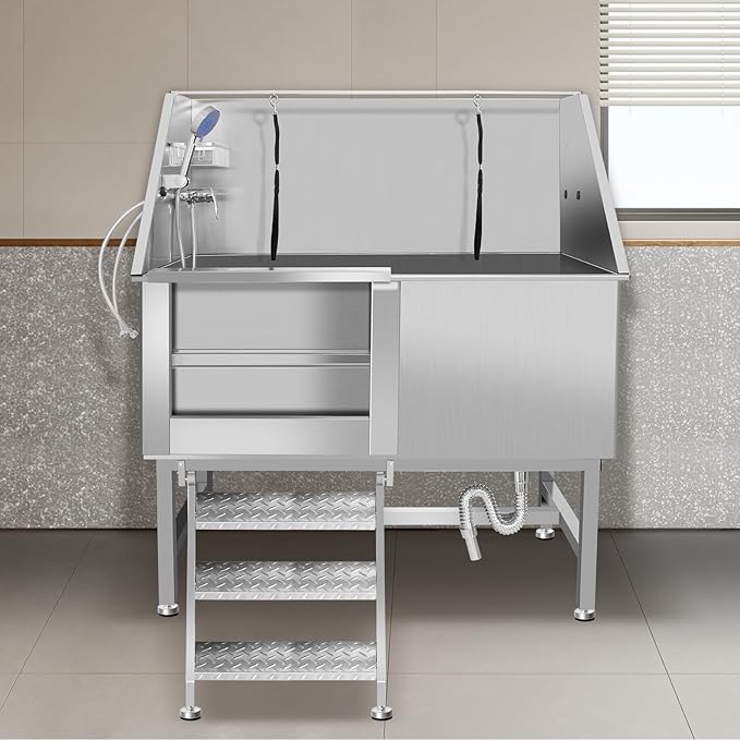 50" Dog Bathing Station for Large Dogs, Stainless Steel Dog Pet Washing Station, Professional Dog Grooming Tub, Pet Wash Bath Station (50" Left Door)