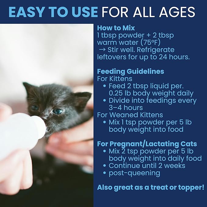 Under the Weather Kitten Milk Replacement Powder + Colostrum for Cats & Kittens | Goat Milk Replacer Powder | Goat-Based Formula with Colostrum for Immune & Digestive Support - 12 oz