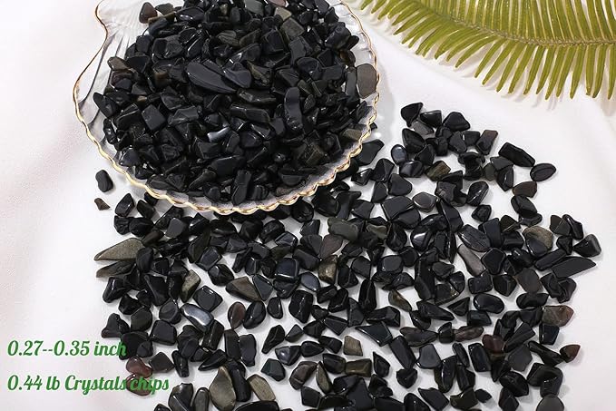 1lb Obsidian Aquarium Gravel Rocks Natural Tumbled Healing Crystal Chips Bulk Gemstones Tumbled Crushed Stones for Fountain Vase Filler Planters Decorative Fish Tank Potted Reiki Energy Balancing
