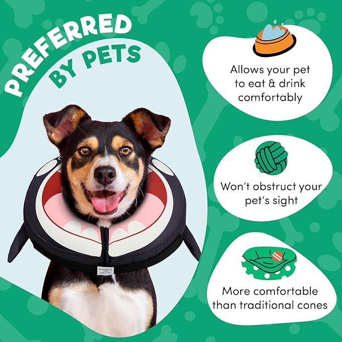 BENCMATE Inflatable Dog Cone Collar Alternative, Soft Dog Cone for Small Medium Large Dogs and Cats, Neck Recovery ECollar Donut Collar After Surgery (Large+, Orca)