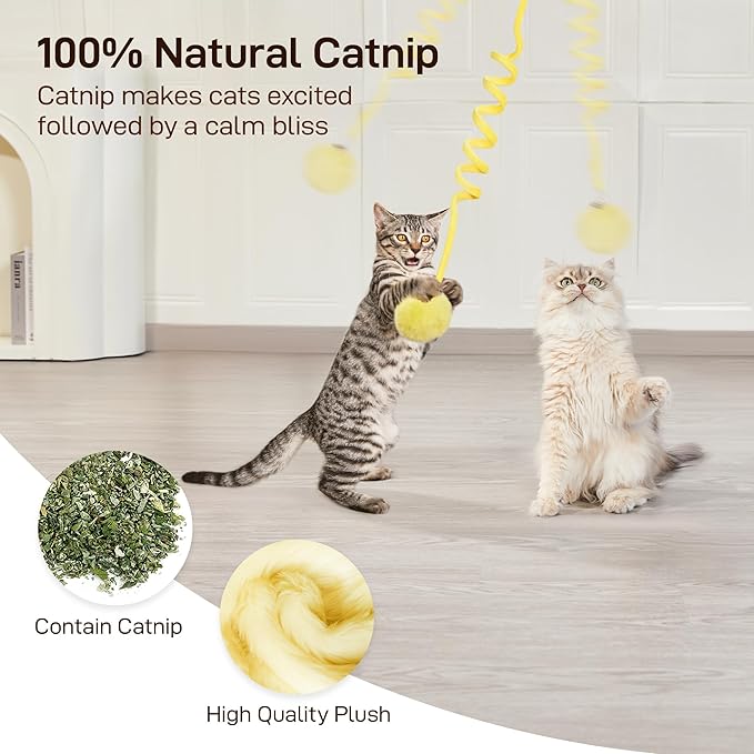 Potaroma Hanging Fluffy Cat Catnip Ball Toys 3 Pcs with Bell, Interactive Cat Teaser Retractable Toys Indoor Kitten Play Chase Exercise Physical Stimulation