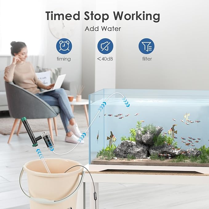 AKKEE Aquarium Vacuum Gravel Cleaner, 8 in 1 Multifunctional 36W Fish Tank Gravel Cleaner Vacuum for Water Changer Wash Sand Water Filter Circulation Waterproof Aquarium Vacuum Cleaner Timed Off