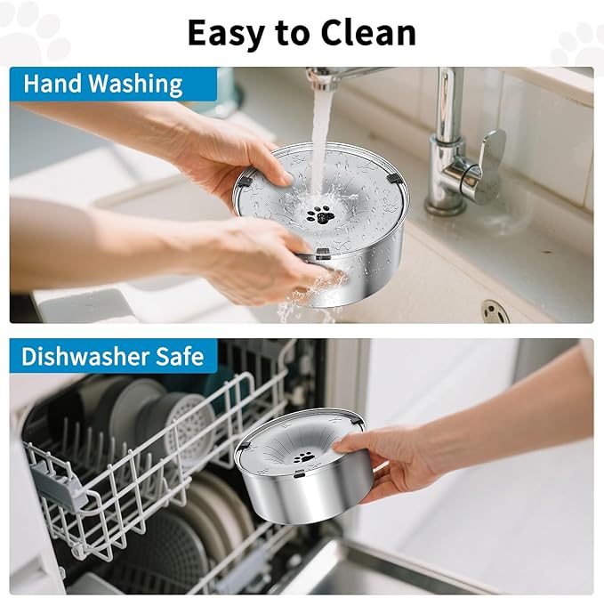 SCHITEC Dog Water Bowl No Spill 1.2L/40oz Slow Drinking Anti-Splash Stainless Steel Dog Bowl with Floating Disk, Spill Proof Pet Travel Water Dispenser for Sloppy Messy Drinkers(Light Gray)