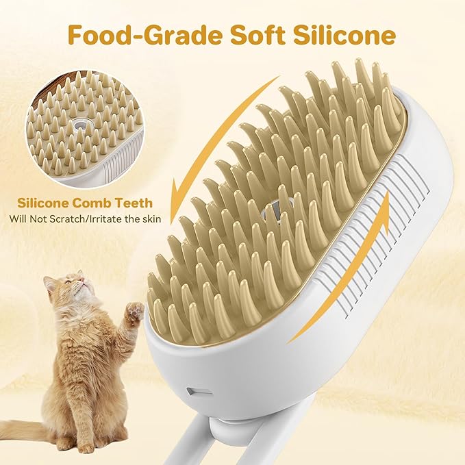 LunaSync Dog Cat Steam Brush for Shedding, 4 in 1 Rechargeable Pet Grooming Brush for Cats and Dogs, Anti-Static Deshedding Tool with Massage & Cleaning, Comb for Long Short Hair - White