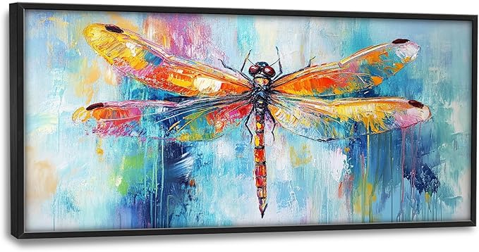 Extra Large Abstract Dragonfly Framed Wall Art for Living Room,Oversized Colorful Dragonfly Pictures Wall Decor,Teal Canvas Print Painting Modern Artwork Bedroom Office Bathroom 60L" x 30W"