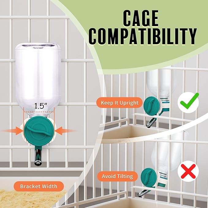 Choco Nose Patented Mini No-Drip Water Bottle/Feeder for Hamsters/Hedgehogs/Gliders/Rats/Mice/Other Small Pets and Animals - for Cages, Crates or Wall Mount. 10.2oz. Nozzle 10mm, Green (C125)