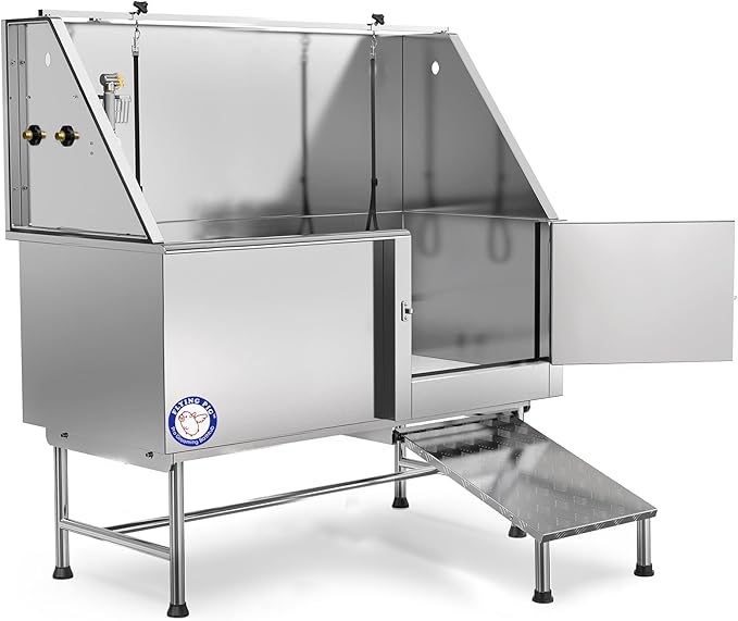 Flying Pig Grooming 62" Stainless Steel Pet Dog Bath Tub with Faucet (Right door/Left Drain), 62 x 27 x 58"