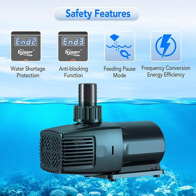 hygger 24V DC Adjustable Aquarium Water Pump & Wavemaker,30dB Quiet Return Pump,10-Speed Flow Control, Dry Run Anti-Block Protection for Freshwater Saltwater Ponds Fountains (28W, 800GPH/3000LPH)