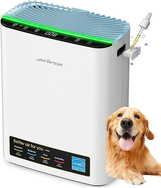Jafända Air Purifiers for Home Cover Up to 1226ft², Allergen HEPA Air Filter with PM2.5 Sensor, Auto Mode& Timer, Aromatherapy, 22 dB Quiet Air Cleaner for Pet Dander/Hair, Allergies, Dust&VOCs