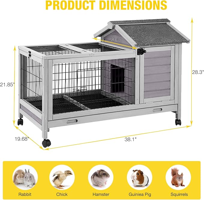AIVITUVIN Rabbit Hutch Indoor with Wire Rabbit Cage Outdoor Bunny Cage with Run Guinea Pig Cage Leakproof Pull Out Tray