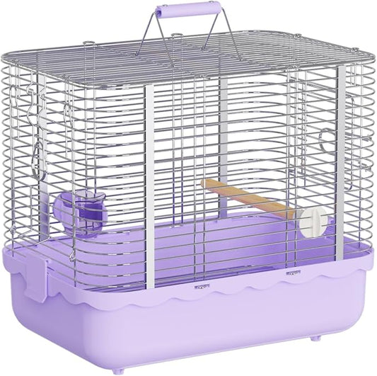Bird Carrier Travel Cage, Durable Portable Stainless Steel Birdcage with Bird Perch & Feeding Bowl for Parrots Canaries Budgies Lovebirds Conures Cockatiels (Large Purple)
