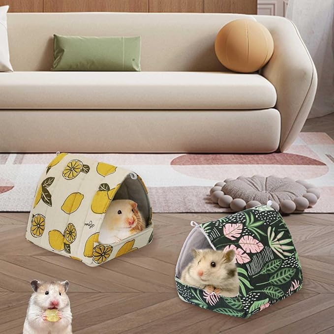 JSPYFITS 2 Pack Guinea Pig Hideout,Small Animal House Guinea Pig Bed Washable Cage Accessories for Small Pet Bunny/Rabbit/Hamster/Chinchilla Guinea Lemon/Forest