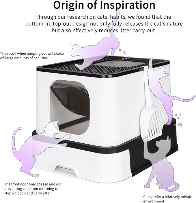RIZZARI Large Enclosed Cat Litter Box : Covered Leak-Proof Reduces Odor - for Indoor Use Cat Owners (Black)