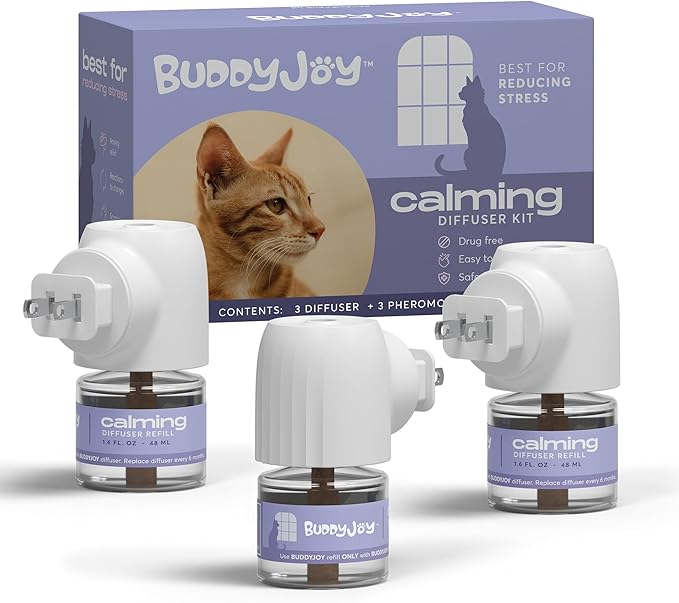 Cat Calming Diffuser Refills – Long-Lasting 30-Day Formula with Pheromones for Stress Relief, Relaxation, and Anxiety Reduction in Cats Easy to Use – (3 Diffusers + 3 Refills)