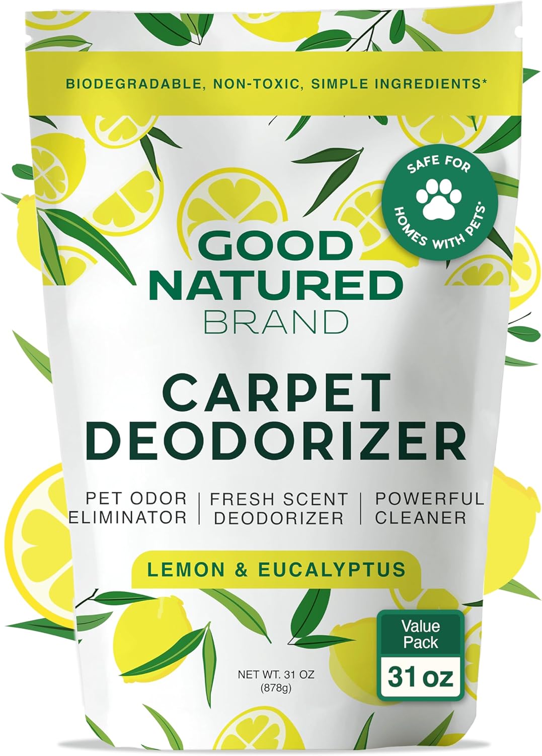 Good Natured Brand | Carpet Deodorizer & Freshener Powder | 31 oz Pet Odor Eliminator for Strong Odor & Pet Urine | Fresh Natural Sweet Orange Scent | Safe for Homes with Pets