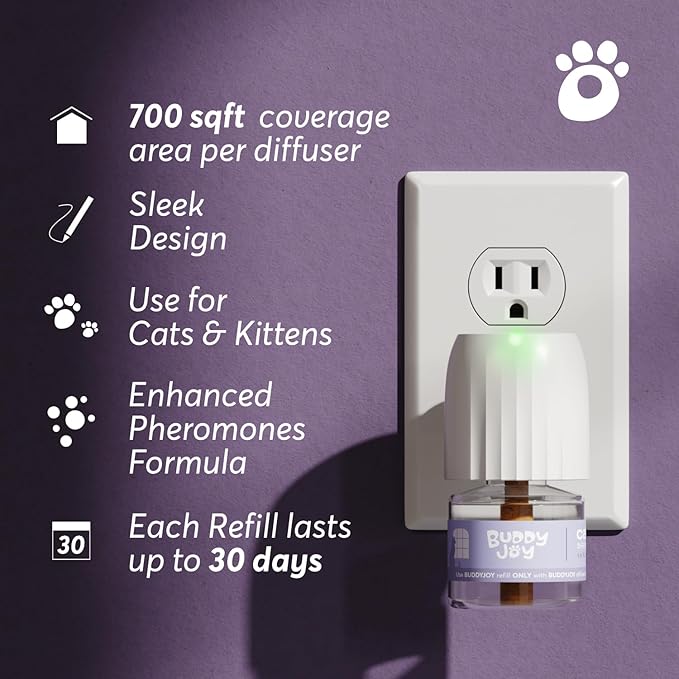 Cat Calming Diffuser Refills – Long-Lasting 30-Day Formula with Pheromones for Stress Relief, Relaxation, and Anxiety Reduction in Cats – (1 Diffuser + 2 Refills)