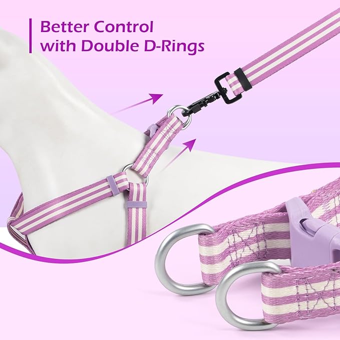 Stripe Step in Dog Harness for Small Dogs, Freedom Nylon Dog Halter Vests, Lightweight and Escape Proof Puppy Harness, Quick Fits for Small Medium and Large Dogs, Purple XS