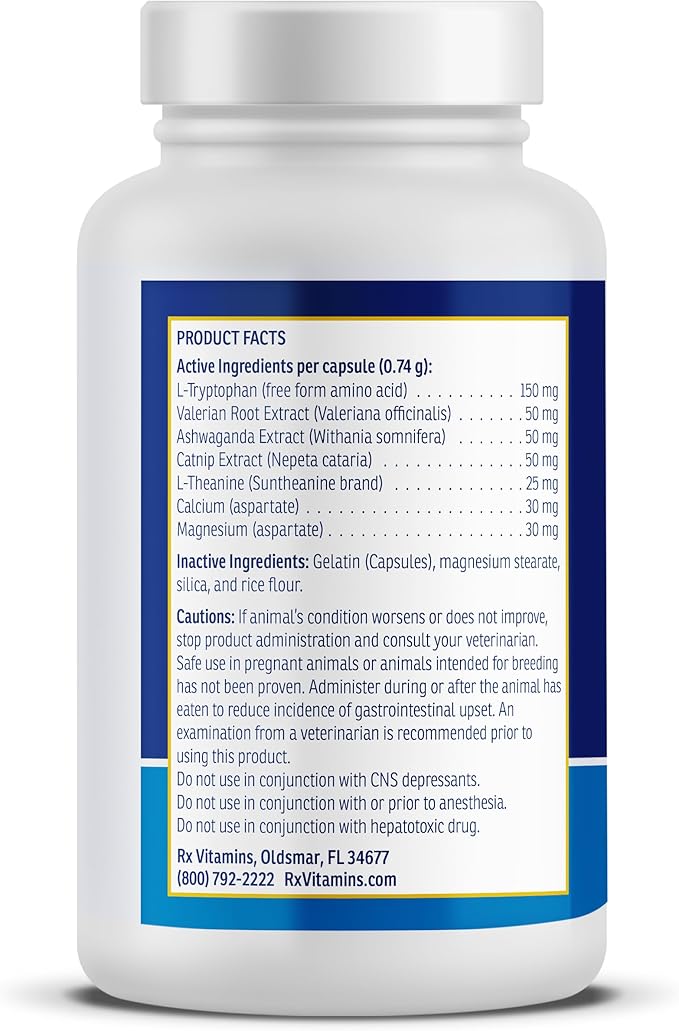 Rx Vitamins NutriCalm - Calming Care for Dogs with Valerian Root, Tryptophan, & Ashwagandha - Aids in Separation Anxiety Relief for Dogs and Stress Relief - Road Trip Essentials & Relaxant - 50ct