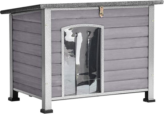 Aivituvin Dog House Outdoor Indoor Weatherproof Dog House for Small & Medium & Large Dogs with Unique All-Around Iron Frame＆Raised Feet（Grey）