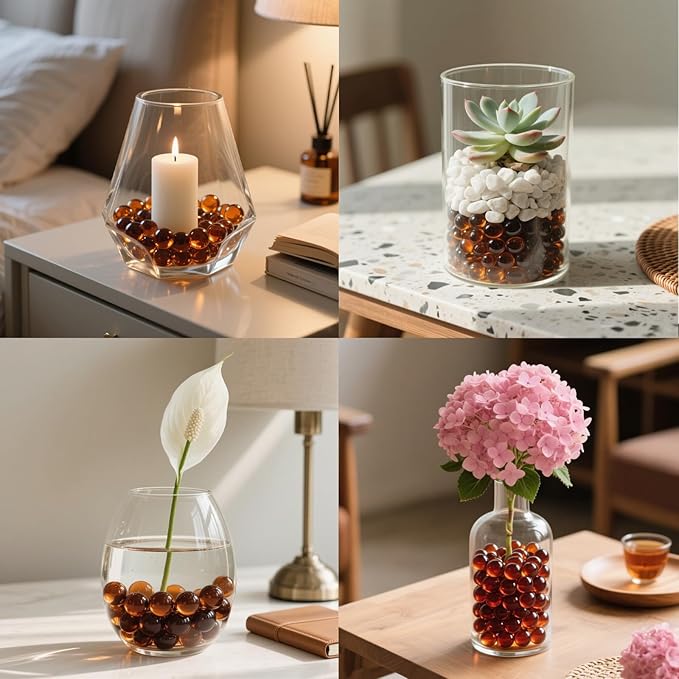 0.96LB Glass Beads Vase Filler Aquarium Gravel Decor Flat Glass Marbles Gems Pebbles Fish Tank Rocks Home Decorative Art Craft - Amber