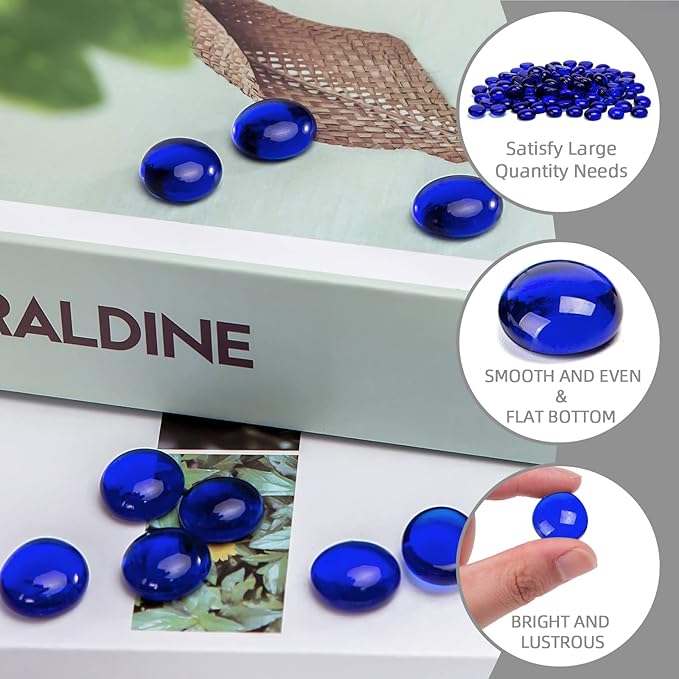 FUTUREPLUSX 1LB Blue Flat Glass Marbles, Premium Dark Blue Aquarium Rocks Fish Tank Gravel Stones Bulk Pebbles Decorative Beads for DIY Crafts Vase Fillers Table Scatter Decor