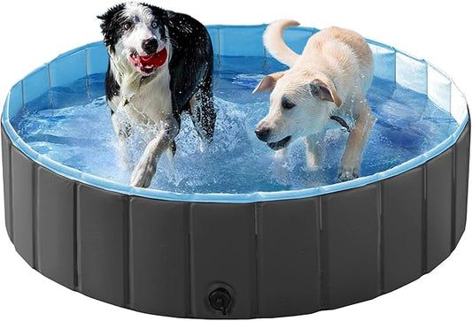 Yaheetech Dog Pet Bath Pool Foldable Hard Plastic Doggie Duck Swimming Pool Collapsible PVC Outdoor Bathing Tub Dog Pools for Large Small Dogs-47 x 11.8 inch,L,Black