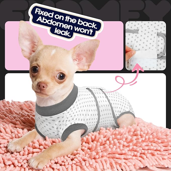 FUAMEY Dog Recovery Suit Male,Dogs Surgery Neuter Suits Puppy Spay Shirts for Female Protect Dog's Skin Anti Licking Abdominal Wounds Doggie Onesie Pet Bodysuit Alternative to Cone Polka Dot XXL
