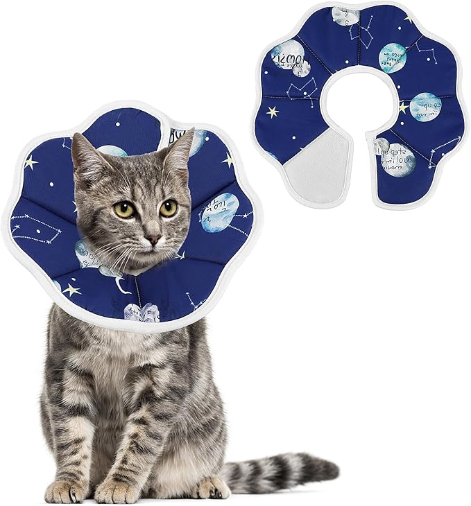 Cobee Soft Cat Cone Collar, Protective Cute Small Cat Recovery Collar Adjustable Fasteners Collars for Kittens Cats E-Collars After Surgery Wound Healing, Fit 6.3"-9" Neck Circumference(Constellation)