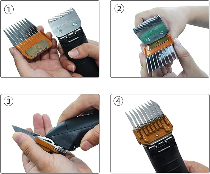 Professional Animal Stainless Steel 4 Color Guide Comb Set Compatible with andis Oster A5 wahl km10 10#/15#/30# Detachable Blade，Cutting Length 19mm-32mm