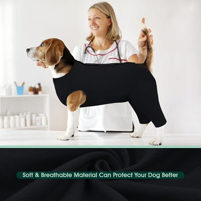 Kuoser Dog Surgery Suit Female Spay Male Neuter, Dog Leg Sleeve to Stop Licking Soft Dog Onesie for Abdominal Wound, Dog Recovery Suit Rear Leg Sleeves Pet Elbow Brace Protector, Black 3XL