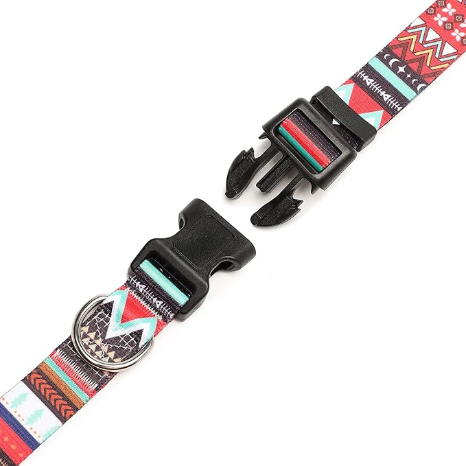 Mercano Adjustable Dog Collar - Special Design Patterns, Soft Nylon Comfortable Sturdy Pet Collar for Small Medium Large Dogs (M, Tribal Red)