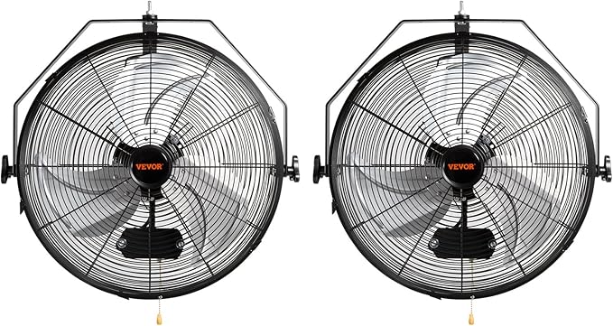 VEVOR Wall Mount Fan, 2 PCS 18 inch Waterproof, 3-speed High Velocity Max. 4000 CFM Industrial Wall Fan for Indoor, Commercial, Residential, Warehouse, Greenhouse, Workshop, Basement, Garage,Black