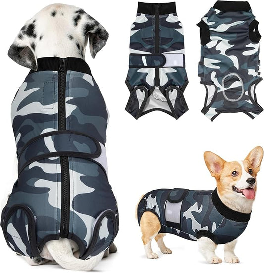 Lukovee Recovery Suit for Dogs, Zipper On Recovery Suit for Female Male Dog, Onesie Abdominal Wounds Cone E-Collar Alternative Prevent Licking Spay Recovery Suit (Medium, Camouflage)