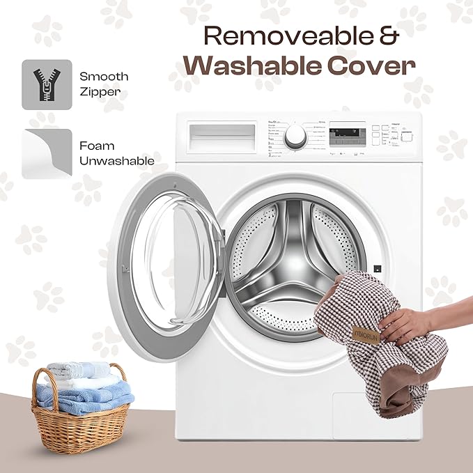 Curved Dog Stairs for High Bed Up to 26", 5-Step Dog Ramp for Small Dogs with Washable Cover, Non-Slip Steps for Cats to Get on Couch and Sofa, Durable Foam Ladder for Medium Breeds, White Coffee