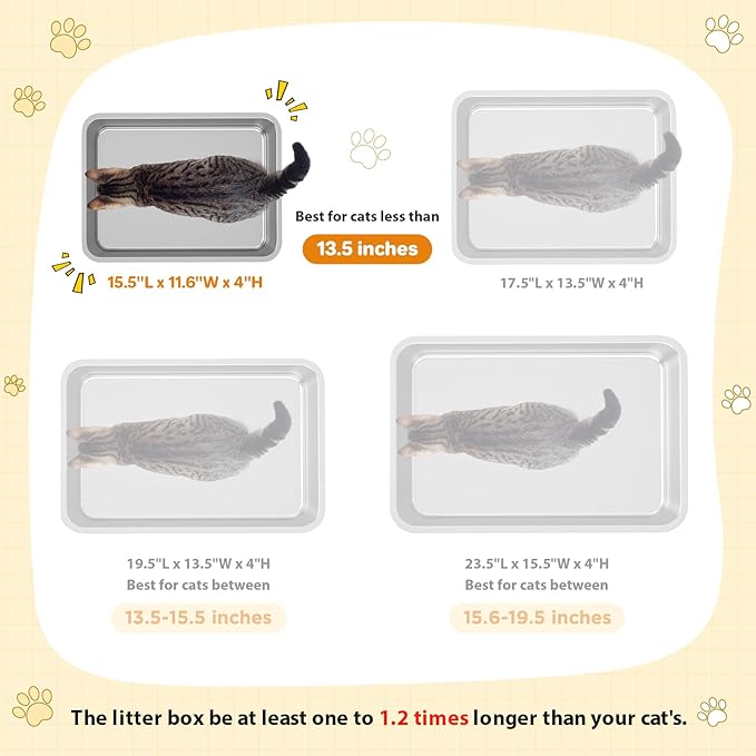LIHONG Stainless Steel Cat Litter Box for Cat and Rabbit, Odor Control Litter Box Non Slip Rubber Feet. Odor Control, Non Stick, Never Bend 16" L x 12" W x 4" H