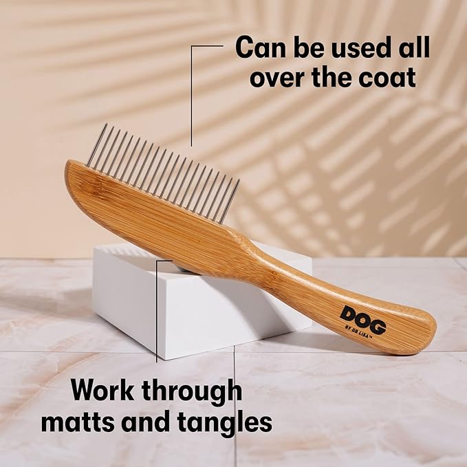 DOG by Dr Lisa - Comb - Detangling Dog Comb - Dematting Grooming Tool - Metal Combs Teeth Removes Knots and Tangles - Stimulate Blood Flow and Increase Natural Coat Oils - Made From Sustainable Bamboo