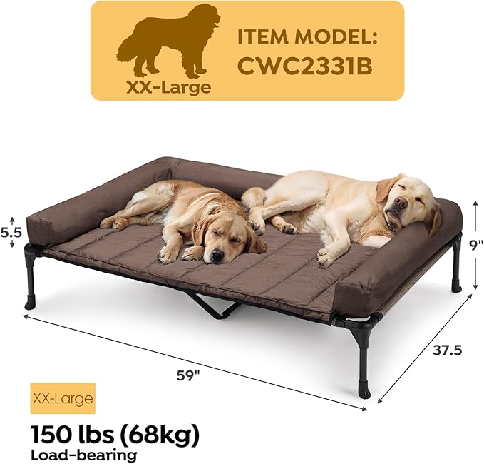 Veehoo Cooling Elevated Dog Bed Add Removable Waterproof Bolster Cushion Mat, Raised Pet Cot with Breathable Teslin Mesh, No-Slip Feet, Dog Sofa Bed for Indoor Outdoor, XXLarge, Brown CWC2331B