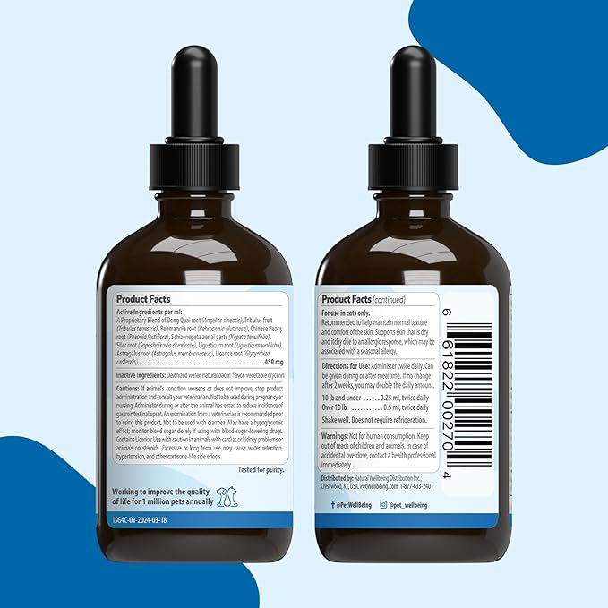 Pet Wellbeing Itch Support Gold for Cats - Occasional Itching, Scratching, and Hot Spots, Environmental and Seasonal Allergies, Dong Quai - Veterinarian-Formulated Herbal Supplement 4 oz (118 ml)