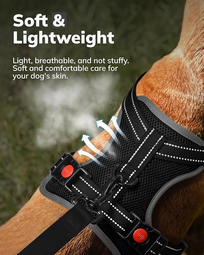 MIDOG No-Pull Dog Harness | Adjustable & Reflective Pet Harness Leash Set for Small Medium Large Dogs Walking, Training| No Choke, Front Clip, Soft Padded Vest with Easy Control Handle - Black, M